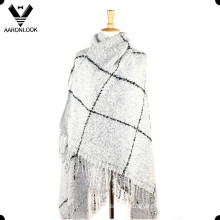 Latest Winter Warm Loop Yarn Big Plaid Shawl Wrap with Fringes